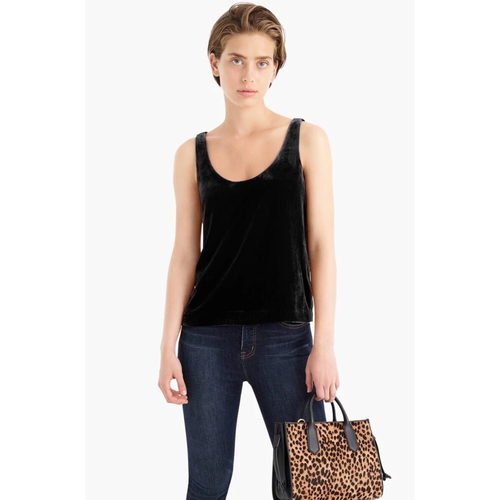 EUC J Crew 4 Black Velvet Tank Top V Neck Sleeveless Career Staple Goth